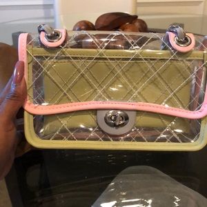 Clear pink and green bag